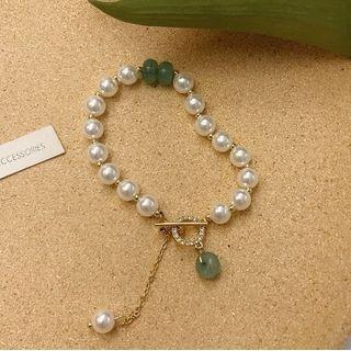 Faux Gemstone Faux Pearl Bracelet 1 Pc - Gold - One Size