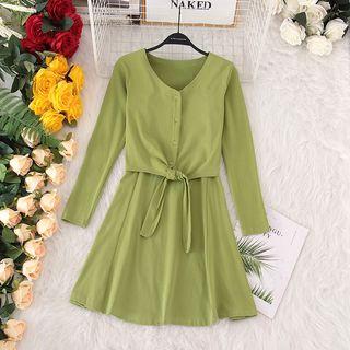 Set: Button Cardigan + Sleeveless Knit Dress