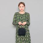 Long-sleeve Ruffle-hem Pattern A-line Midi Dress
