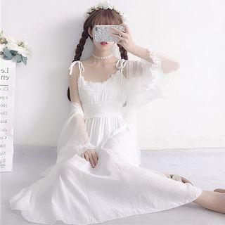 Spaghetti-strap A-line Dress / Chiffon Jacket
