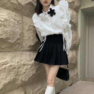 Flower Accent Ruffle Trim Shirt