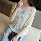 Elbow-sleeve Open Knit Sweater