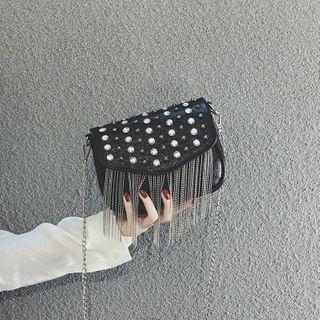 Fringed Studded Faux Leather Crossbody Bag