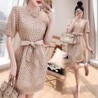 Short-sleeve Print Tie-waist Mini Sheath Dress