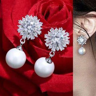 Rhinestone Faux Pearl Sterling Silver Dangle Earring 1 Pair - Dangle Earring - Silver Plating - Silver - One Size