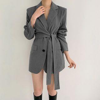 Pinstriped Tie-waist Blazer