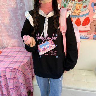 Cartoon Print Frill Trim Sweatshirt