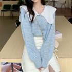 Peter Pan Collar Contrast Loose Fit Knit Top Blue - One Size