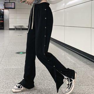 High-waist Drawstring Slit Wide-leg Pants