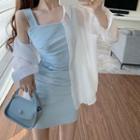 Wide Strap Shirred Bodycon Dress / Shirt
