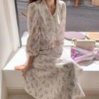 Surplice-wrap Ruffle-trim Floral Dress Ivory - One Size
