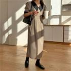 Puff-sleeve Contrast-trim Checked Dress Black - One Size