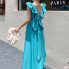 Sleeveless Open Back Ruffle Midi A-line Dress