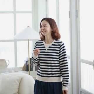 Shirred Maxi Stripe Sweatshirt Dress
