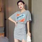 Set: Lettering Elbow-sleeve T-shirt + Mini Pencil Skirt