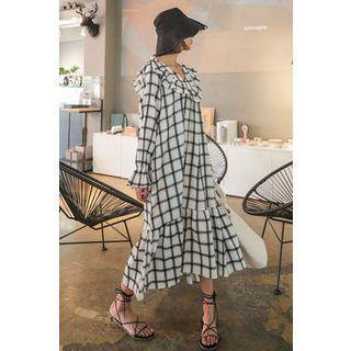 Frilled-detail Checked Long Dress