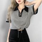 Short-sleeve Chained-up Drawstring Polo Shirt