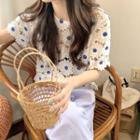 Short-sleeve Perforated Floral T-shirt