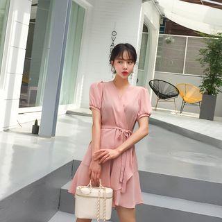 Wrap-front Ruffle-hem Minidress