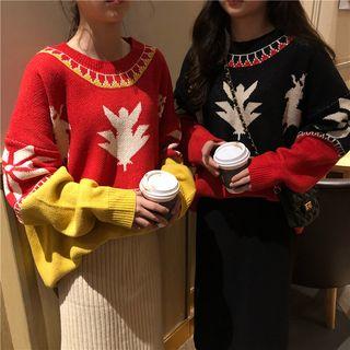 Deer Print Color-block Sweater