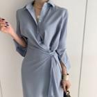 Shirred Midi Shirtdress Blue - One Size