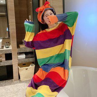 Long-sleeve Color Block Sleep Dress