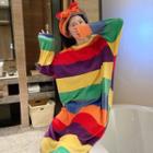 Long-sleeve Color Block Sleep Dress