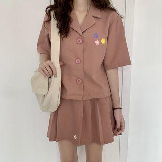 Elbow-sleeve Floral Top / Mini Skirt
