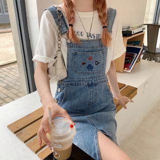 Pocket-detail Front-slit Denim Overall Dress