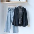 Long-sleeve Striped T-shirt / Blazer / Wide-leg Jeans