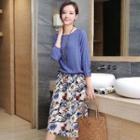 Set: 3/4-sleeve Top + Floral Skirt