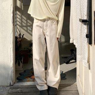 Mid Rise Plain Loose Straight Leg Jeans