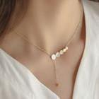 Disc Shell Pendant Stainless Steel Necklace 1pc - Gold & White - One Size