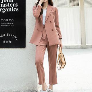 Set: Double-breasted Peak-lapel Blazer + Cropped Dress Pants