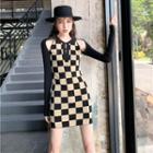 Mock Two-piece Checkerboard Mini Bodycon Dress