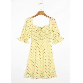 Short-sleeve Floral Mini Smock A-line Dress
