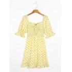 Short-sleeve Floral Mini Smock A-line Dress