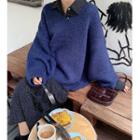 Loose-fit Bubble-sleeved Knit Sweater Blue - One Size