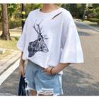 Deer Print 3/4 Sleeve T-shirt