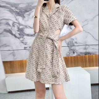 Short-sleeve Lettering Cut-out Mini A-line Dress