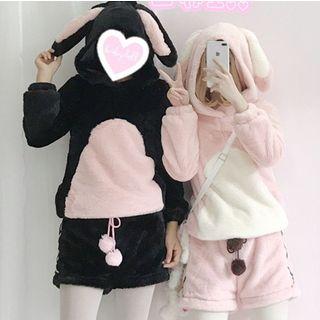 Set: Hooded Color-block Fleece Top + Shorts