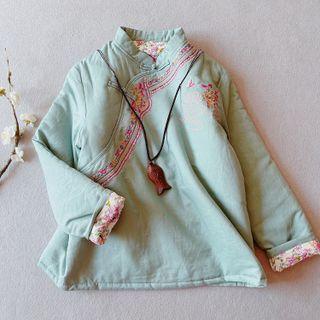 Long-sleeve Floral Embroidered Padded Cheongsam Top