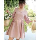 Bow Accent Cut Out Shoulder 3/4 Sleeve A-line Dress