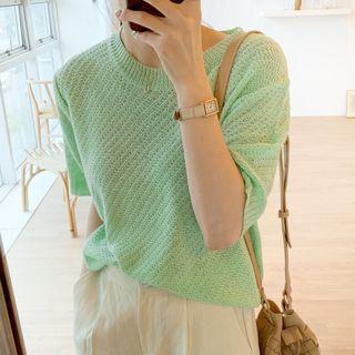 Short-sleeve Knit Top Mint Green - One Size