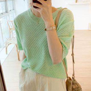 Short-sleeve Knit Top Mint Green - One Size
