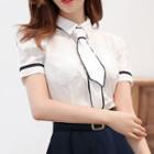Bow Short-sleeve Shirt / Suspender Skirt