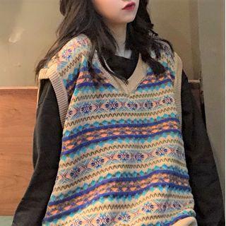Printed Knit Sweater Vest