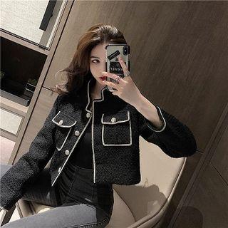 Color-block Single-breasted Loose-fit Acrylic Long-sleeve Cardigan