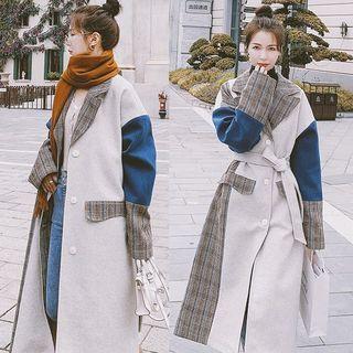 Color Block Plaid Panel Coat