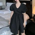 Puff-sleeve Open-back A-line Mini Dress As Shown In Figure - One Size